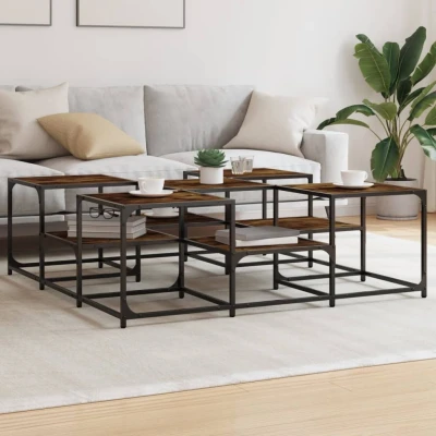 Afbeelding van Salontafel 121x121x40 cm bewerkt hout gerookt eikenkleurig