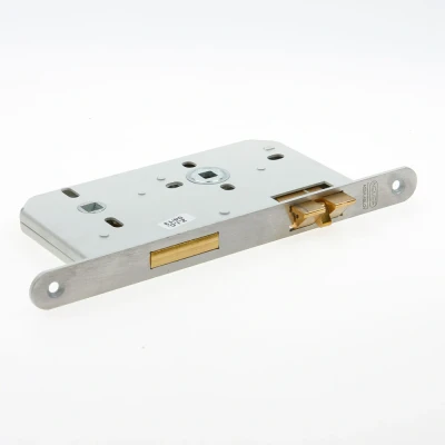 Afbeelding van Nemef 600 insteek toilet of badkamerslot met fluisterschoot doornmaat 60 PC 72 DR.1+3 voorplaat afgerond RVS