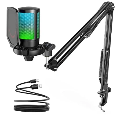 Afbeelding van FIFINE USB Gaming Microfoon Set, RGB Condensatormicrofoon Set voor PC PS4 PS5 met Mute Knop, Popfilter, Microfoonarm, Schokbevestiging Streaming Podcast Youtube Video A6T