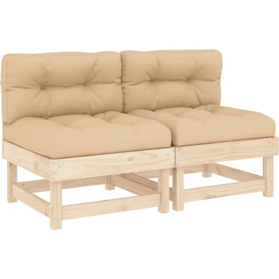 Afbeelding van Loungeset Met Kussens Massief grenenhout of Douglas Hout 1 / Natuurlijk 2x midden