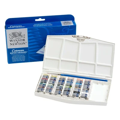 Image de Winsor &amp; Newton Cotman Boîte d&#039;aquarelle Peinture fine avec 24 1/2 Godets/Pinceau