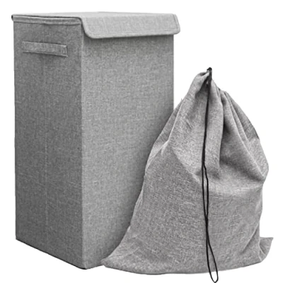 Afbeelding van 50L Wasmand met Deksel en Waszak 30x30x60 Stevige Wasverzamelaar Houten Frame Smalle Hoge...