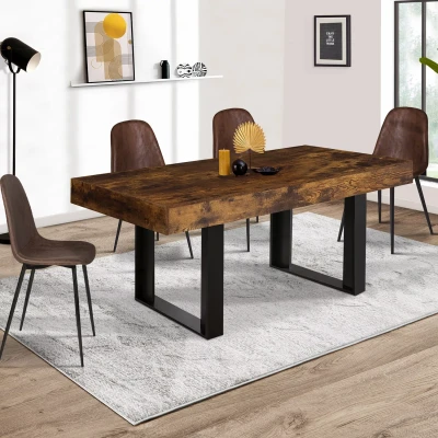 Image de Table à manger PHOENIX 6 personnes bois effet vieilli et noir 160 cm