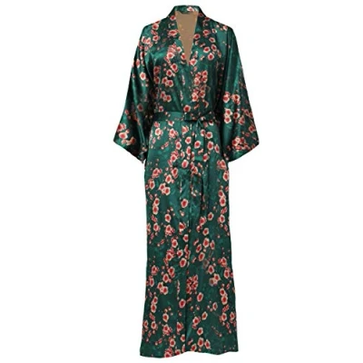 Afbeelding van Babyond Kimono voor dames met pauwen print, lengte 135 cm, Donkergroen