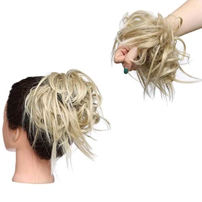 Afbeelding van haarverlenging, haarelastiek, bruin, paardenstaart onmiddellijk, asblond tot blond,