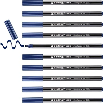 Afbeelding van edding 1255 kalligrafiemarker staalblauw 10 pennen 3,5 mm kalligrafie punt marker voor papier, hout, terracotta, canvas beginners, belettering, bullet journals, wenskaarten, agenda&#039;s