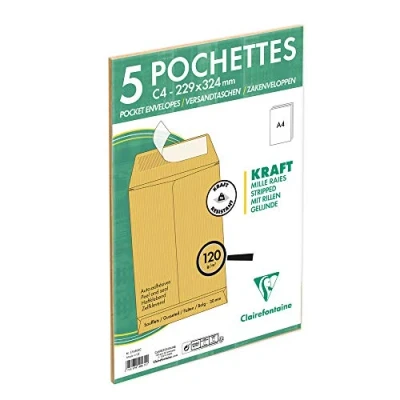 Afbeelding van Clairefontaine 174505C 5 bruine kraftpapieren hoezen, 22,9 x 32,4 cm, 120 g, met 3 cm plooi in folie