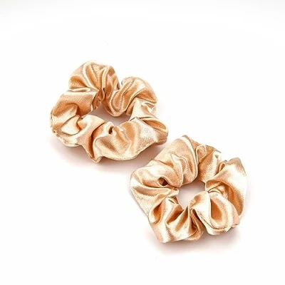 Afbeelding van Zachte zijden scrunchies voor dames, 2 stuks, hoogwaardige satijnen haarelastiekjes paardenstaart, lang, dun en dik haar meisjes (champagnegoud)