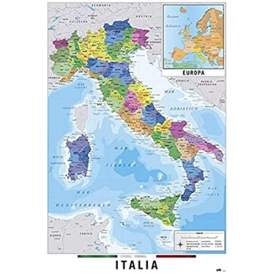 Afbeelding van Poster Map Italia Physical Politic 61x91,5cm