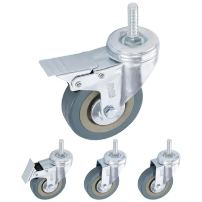 Afbeelding van H&amp;S 4 stuks robuuste PU zwenkwielen met remmen 75 mm schroeven