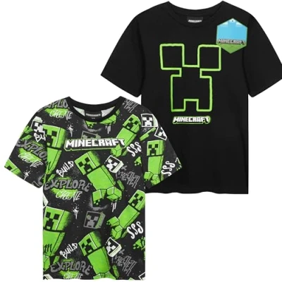 Afbeelding van Get Trend T shirt voor jongens of tieners, set van 1 2 shirts met korte mouwen, jongens, zomer, gamer, katoen, ademend, casual, cadeau kinderen, Zwart Minecraft stuks