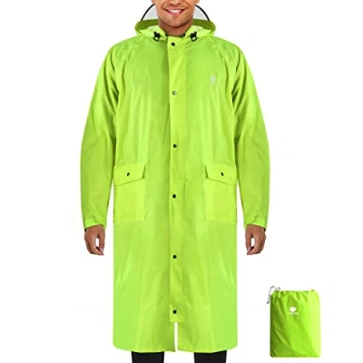 Afbeelding van Anyoo Unisex waterdichte draagbare lichtgewicht regenjas Compacte regenponcho met capuchon Herbruikbaar mouwen voor buitenshuis werken Backpacken Kamperen, Limoen, One Size