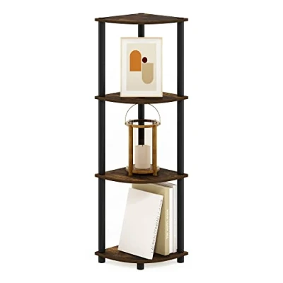 Afbeelding van Furinno Turn N Tube Multifunctioneel hoekrek met 4 niveaus, grenen amber/zwart