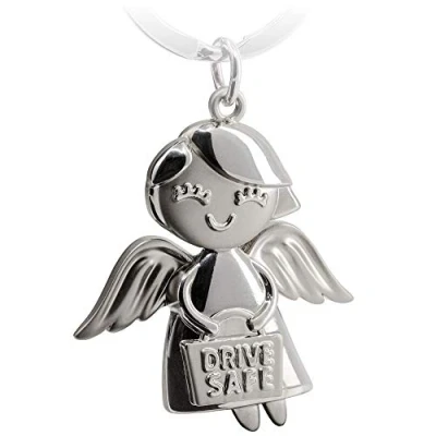Afbeelding van FABACH Emmy beschermengel sleutelhanger met gravure Drive Safe schattige engelhanger van metaal gelukscadeau auto rijbewijs opschrift &quot;Drive Safe&quot; zilver, één maat