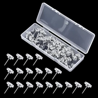 Afbeelding van push pin 200 stuks transparante met 1 kunststof doos, decoratieve pinnen platte kopnagels tekenbord ronde naalden gebruikt voor kurkplaat foto DIY