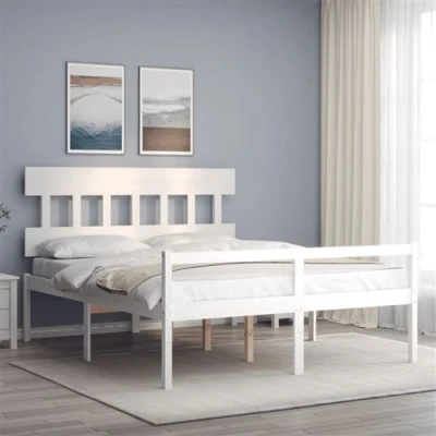 Afbeelding van Bedframe Met Hoofdbord Massief Hout Zwart 140X190 cm 150 x 200 / Wit Hoog
