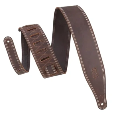 Afbeelding van Levy&#039;s Leathers M17BDS DBR gitaarriem van leer, dubbel genaaid, 6,3 cm, donkerbruin