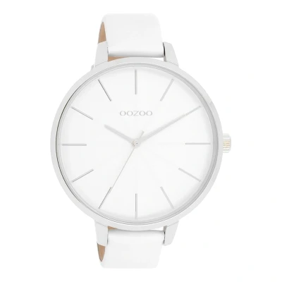 Afbeelding van Zilverkleurige OOZOO horloge met witte leren band C11345