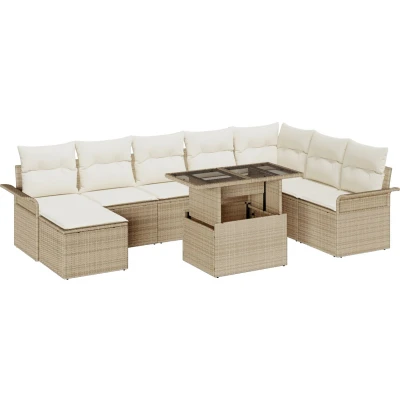 Afbeelding van vidaXL 9 delige Tuin Sofa Set met Kussens Beige Poly Riet