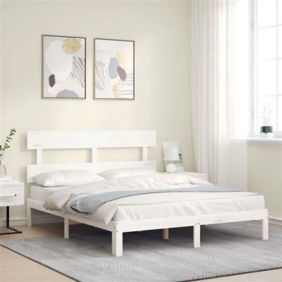Image de vidaXL Cadre de lit avec tête blanc 160x200 cm bois massif