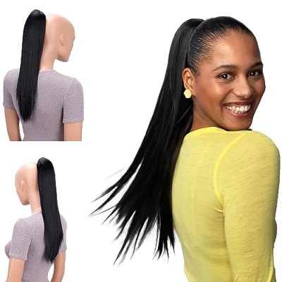 Afbeelding van PRETTYSHOP 50cm Haarstukje Vlecht Paardenstaart Haarextensies Glad Zwart H56