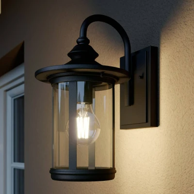 Afbeelding van Lindby Wandlamp buiten 1licht Aluminium, glas H: 33.4 cm E27 zwart, helder
