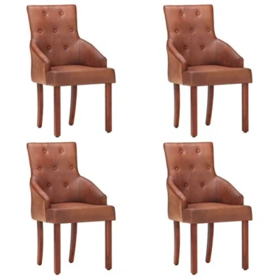 Afbeelding van vidaXL Eetkamerstoelen 4 st echt geitenleer bruin