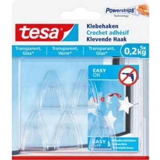 Afbeelding van Tesa klevende haak voor Transparant en Glas, draagvermogen 200 g, blister van 5 stuks