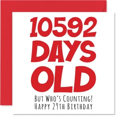 Image de Carte d&#039;anniversaire 29 ans pour homme et femme 10592 jours amusante adulte, frère, sœur, fils, fille, cousin, 145 mm x