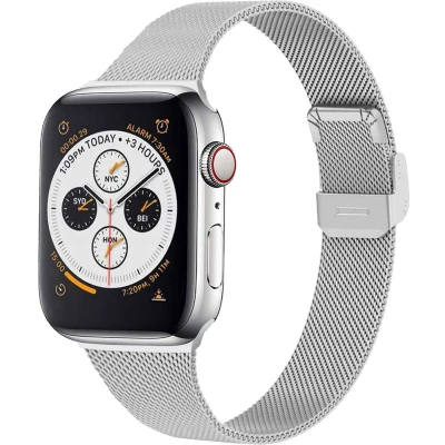 Afbeelding van imoshion Milanees vouw bandje Geschikt voor Apple Watch 1, 2, 3, 4, 5, 6, 7, 8, 9, 10 (42 mm), SE 38/40/41 mm Zilver One Size
