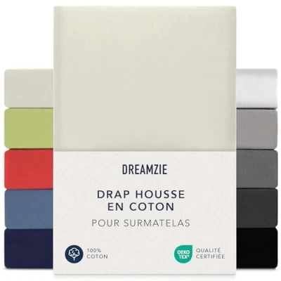 Afbeelding van Dreamzie Hoeslaken Boxspring 140 x 200 cm 160 cm, jersey 100% katoen, matrashoogte tot 37 hypoallergeen, Oeko Tex, beige