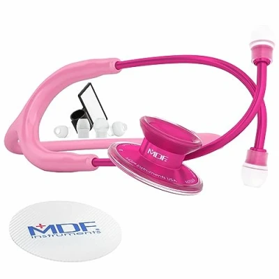 Afbeelding van MDF Acoustica, stethoscoop met dubbele paviljoen, licht, voor artsen, verpleegsters, studenten, thuiszorg, roze slang, vlag, Pinkalloy MDF747XPPA01