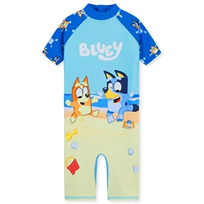 Afbeelding van Bluey Badpak voor meisjes, jongens, baby, 1 stuk, zwempak, lange mouwen, playsuit, zonwering, kinderen, kleding, strand, zomer, 18 maanden 8 jaar, Blauw
