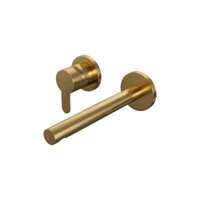 Afbeelding van Brauer Gold Edition Wastafelmengkraan inbouw rechte uitloop rechts hendel plat smal model D2 PVD geborsteld goud