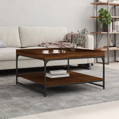 Afbeelding van Salontafel 80x80x45 cm bewerkt hout en ijzer bruin eikenkleur