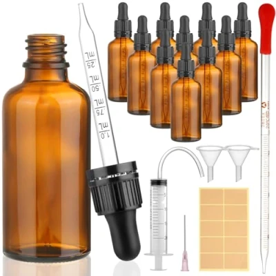 Afbeelding van modacraft 10 x 50 ml amberkleurige glazen druppelflessen met hulpaccessoires voor vloeistof, etherische olie, geuroliën, aromatherapie