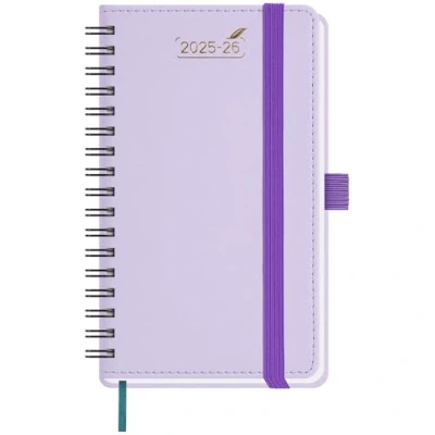 Afbeelding van BEZEND Kleine zakagenda 2025 2026, spiraalbinding, 15,5 x 9 cm, weekkalender 25 26, met dubbel schema, 1 week, 2 pagina&#039;s, 18 maanden van jul tot december zachte PU lederen omslag lila