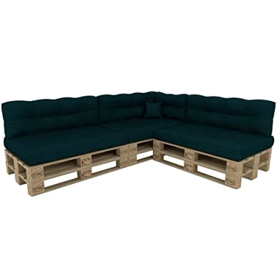 Afbeelding van POKAR Set van 8 kussens voor europallets: 3 x zitting 120 80 cm + rugleuning 40 1 60 kussen cm, tuinbank, binnen en buiten, zonder pallet,
