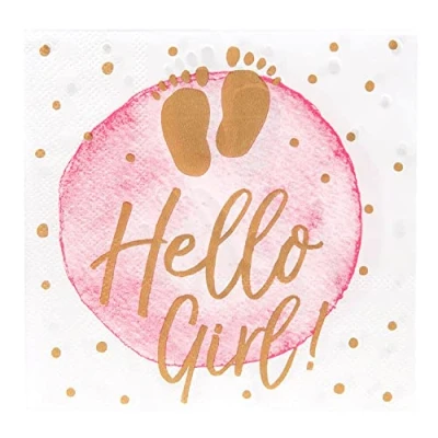 Afbeelding van Boland 53248 Set van 20 Hello Girl partyservetten, 21 x cm, tafeldecoratie, 100% papier, voor verjaardag, geboorte, babyshower