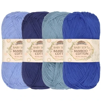 Afbeelding van JubileeYarn Zachte babygaren van katoen en bamboe, 50 g/streng, blauw, 4 strengen