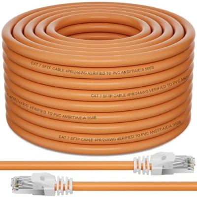 Afbeelding van Soibke Cat 7 Ethernet kabel, 30 m, RJ45 afgeschermd, S/FTP, netwerkkabel, hoge snelheid, 10 Gbit/s, LAN Gigabit ethernetkabel, lange internetkabel, buiten, oranje, wifi kabel