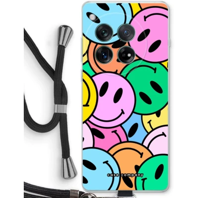 Afbeelding van Case Company® hoesje met Koord geschikt voor OnePlus 12r Smiley N1 Telefoonhoesje Zwart Bescherming aan alle Kanten en Over de Schermrand