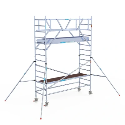 Afbeelding van Professionele aluminium rolsteiger 0.90x3.05x5.2m werkhoogte carbon vloer + dubbele voorloopleuning