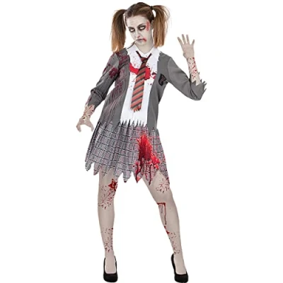 Afbeelding van FUNIDELIA Zombie Studentenkostuum voor vrouwen Maat: L Grijs / Zilver