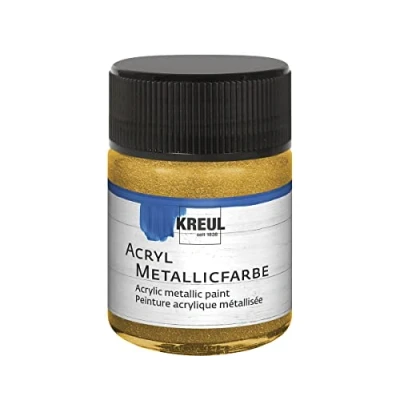 Afbeelding van KREUL 77571 metallic acrylverf 50 ml van goudkleurig glas, glamoureuze met effect op waterbasis, romige dekking, sneldrogend en waterdicht