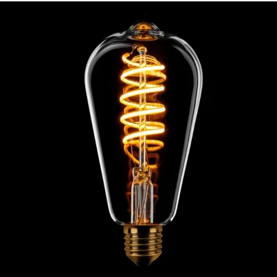 Afbeelding van ETH ST64 Edison Filament spiraal LED 4w E27 240v 2200k dimbaar Helder glas