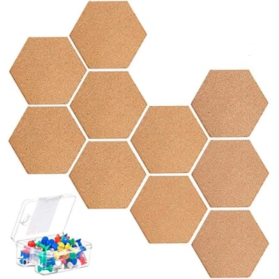 Afbeelding van KAHEIGN 10 stuks prikbord, kurkplaat, zelfklevend, doe het zelf, kurkwand, multifunctionele toepassing voor fotohangers, thuisdecoratie en kantoorgeheugen met 40 kleurrijke pinspelden
