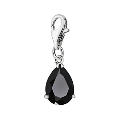 Afbeelding van Quiges 925 zilver Charm Bedel Hanger Peer Kristal Zirkonia Zwart met sterling karabijnslot geschikt voor Zinzi, Thomas Sabo Ti Sento Bedelarmband HC139