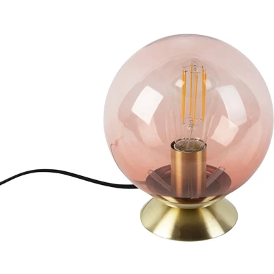 Afbeelding van QAZQA Art deco tafellamp messing met roze glas Pallon