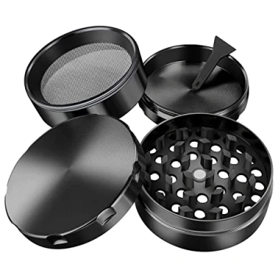 Afbeelding van iLC Grinder voor Spice, Tobacco &amp; Kruidenmolen met pollen catcher 2 inch, gemaakt van duurzame zinklegering, 4 stuks, diamantvormige tanden (zwart)